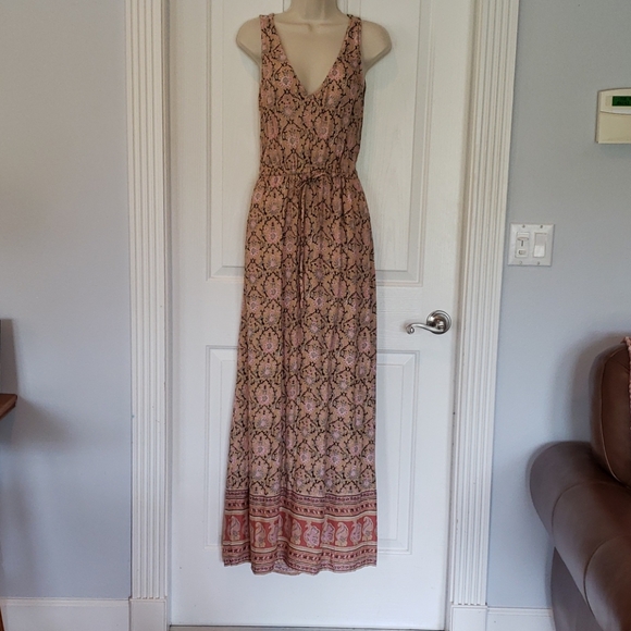 Lucky Brand Dresses & Skirts - LUCKY BRAND MAXI DRESS NEW TAN PINK FLORAL XS X SMALL